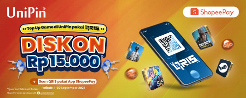 Diskon Rp 15.000 Tiap Top Up Game Favoritmu Pakai QRIS ShopeePay!